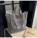 Sac fourre-tout en toile à rayures colorées pour femmes, grande capacité, sac à bandoulière décontracté, design simple