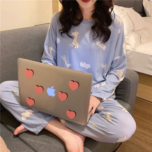 Ensemble pyjama femme à manches longues imprimé dessin animé mignon