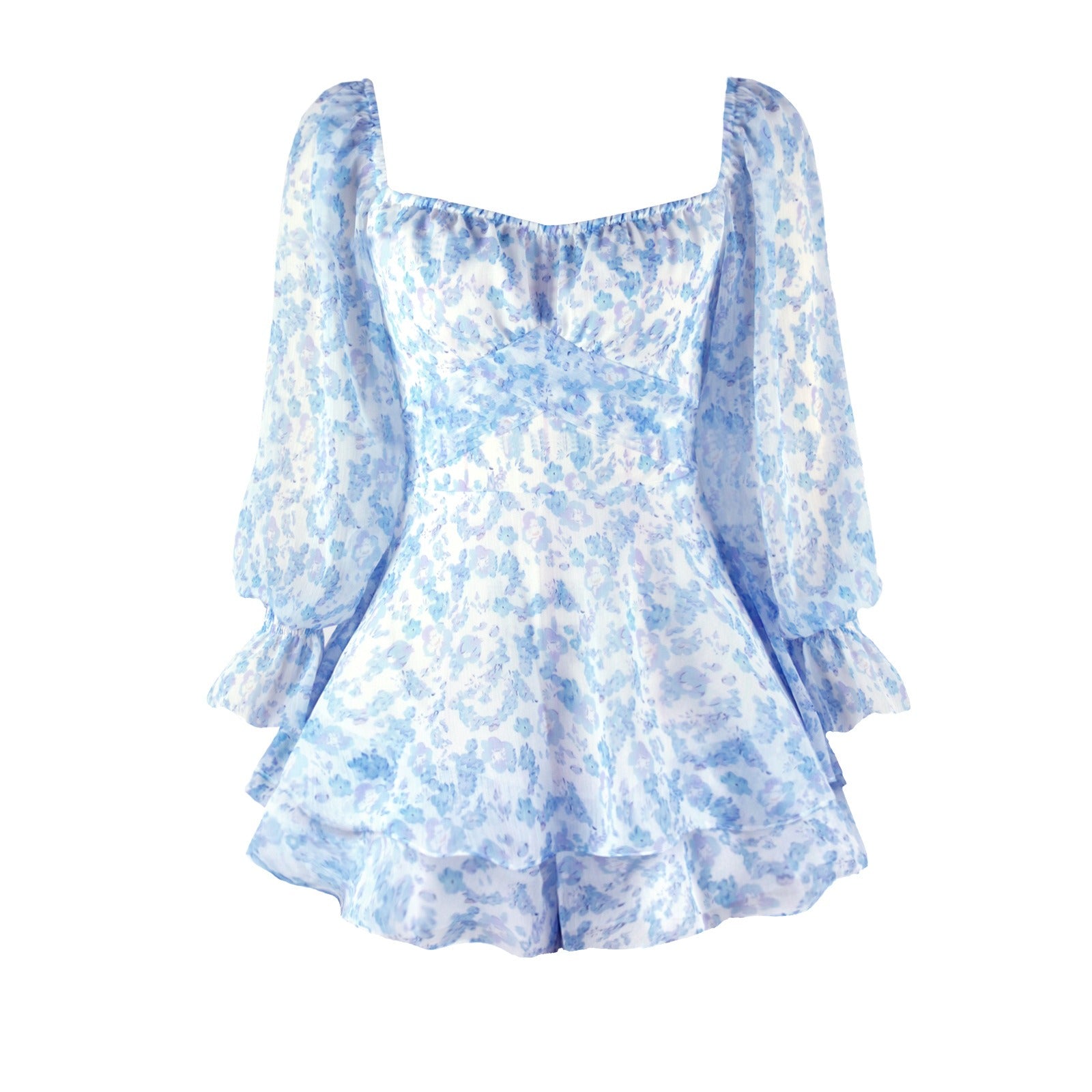 Nouvelle Combinaison Short à Fermeture Éclair et Bretelles à Manches Longues Imprimé Floral Numérique pour Femme, Style Européen et Américain