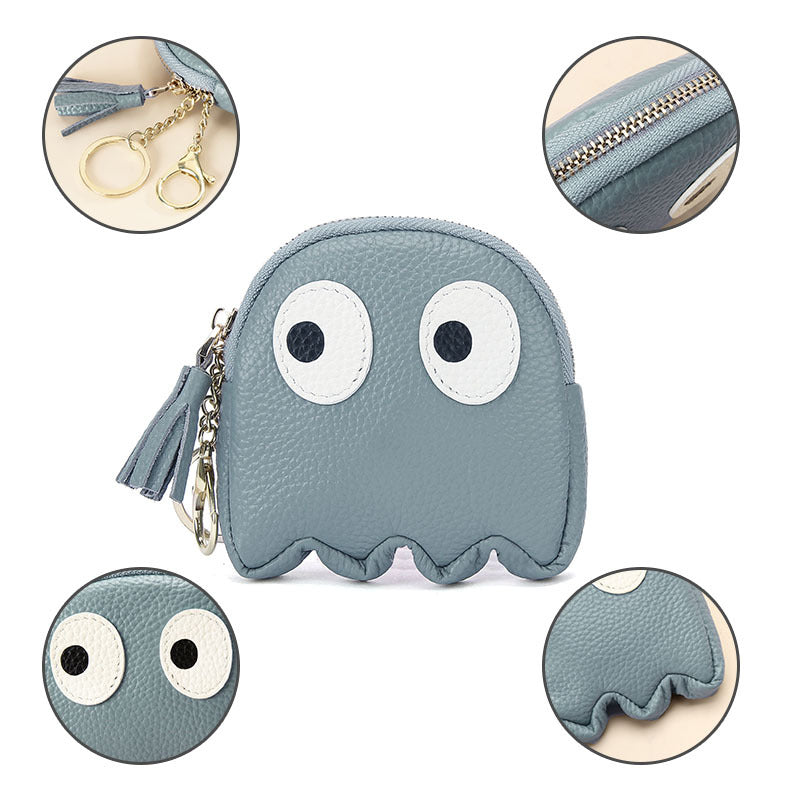 Mini porte-monnaie créatif en cuir avec fermeture éclair et motif dessin animé, porte-clés Ins mignon, étui rigide en cuir véritable pour femmes