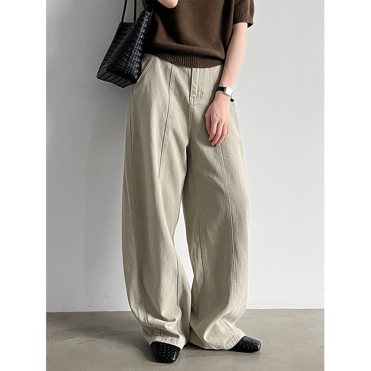 High Waist Wide Leg Split Design Denim Pants with Belt for Women Relaxed Fit Slimming Casual Trousers