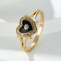 Gothic Black Enamel Heart Drop Ring in Fashion Style