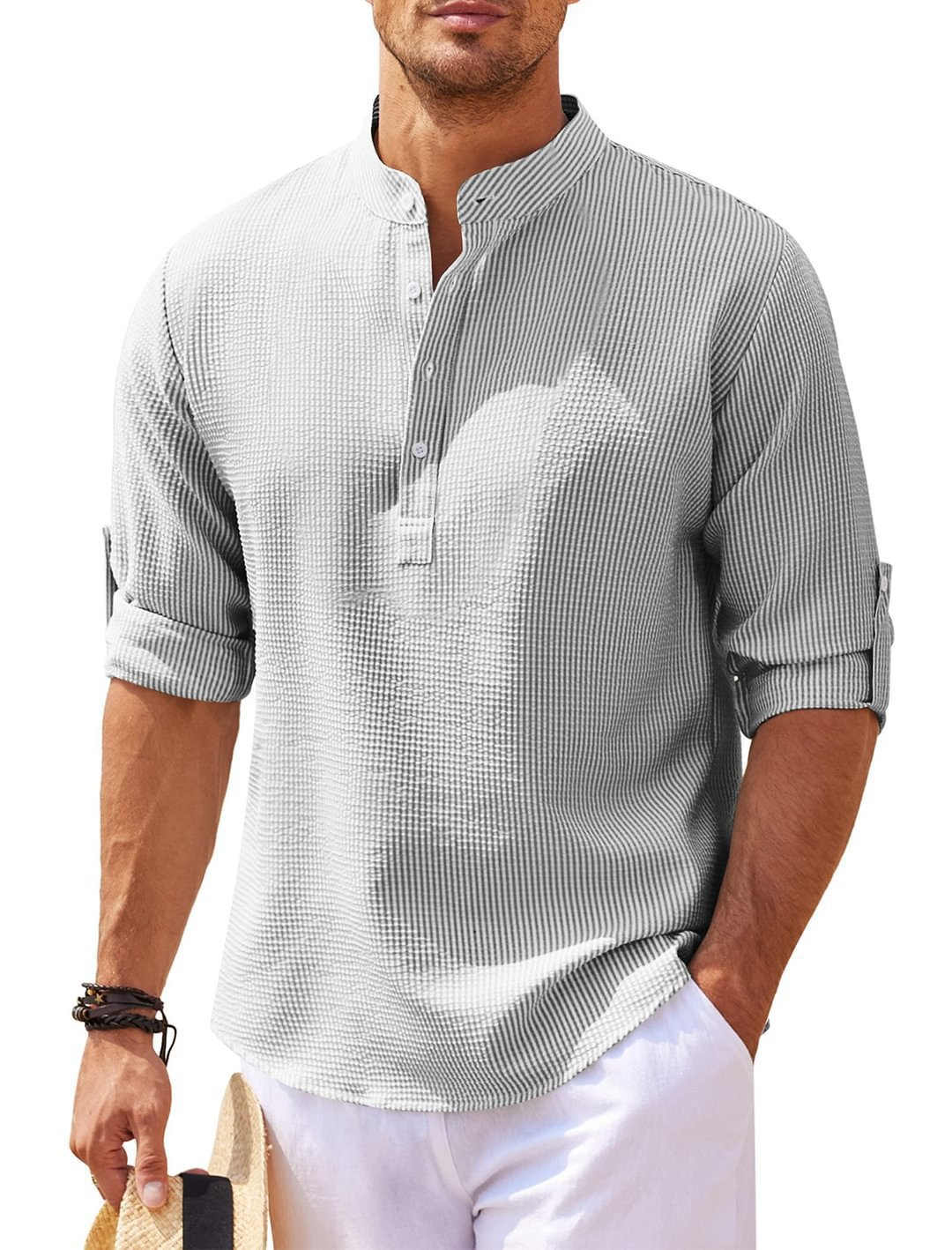 Chemise boutonnée à col montant Homme Texture Ananas Été Décontracté Vêtements pour hommes