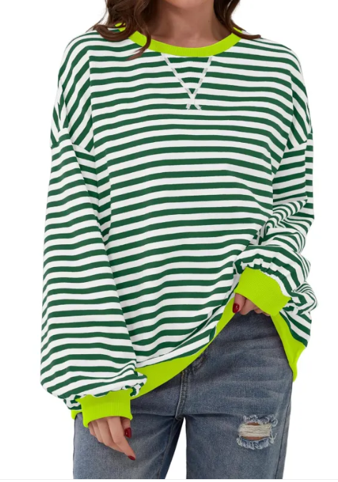 Loose Striped Long Sleeve T-shirt Casual Pullover Sweater For Womens Clothing