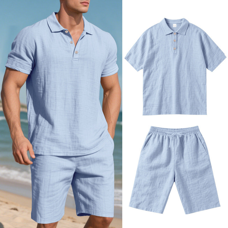 Ensemble d'été homme en lin à manches courtes