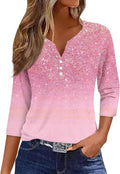 Plus Size : 3/4 Length Sleeve Womens Plus Size Tops Button Down V Neck Casual Shirts Dressy Henley Blouses Fashion Fall Pullover Clothes