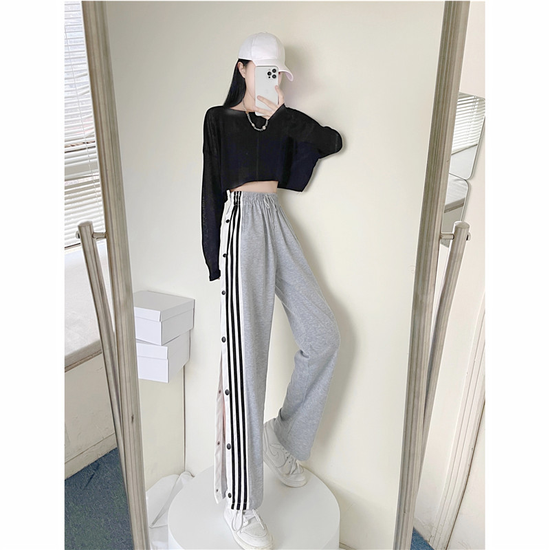 Fashion High Waist Wide Leg Pants for Women - Stripe Design