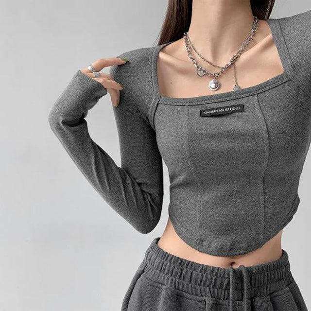 Haut à manches longues coupe slim style américain pour jeunes filles