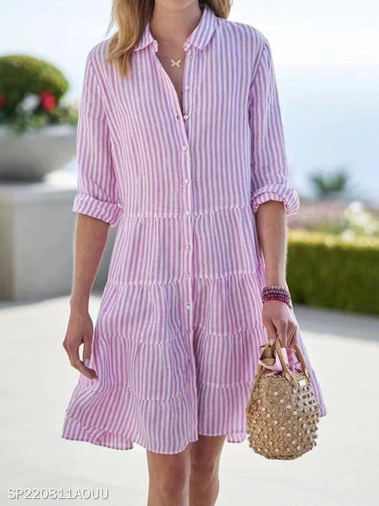 2022 Autumn Women’s Striped Shirt Dress for Cross-Border
