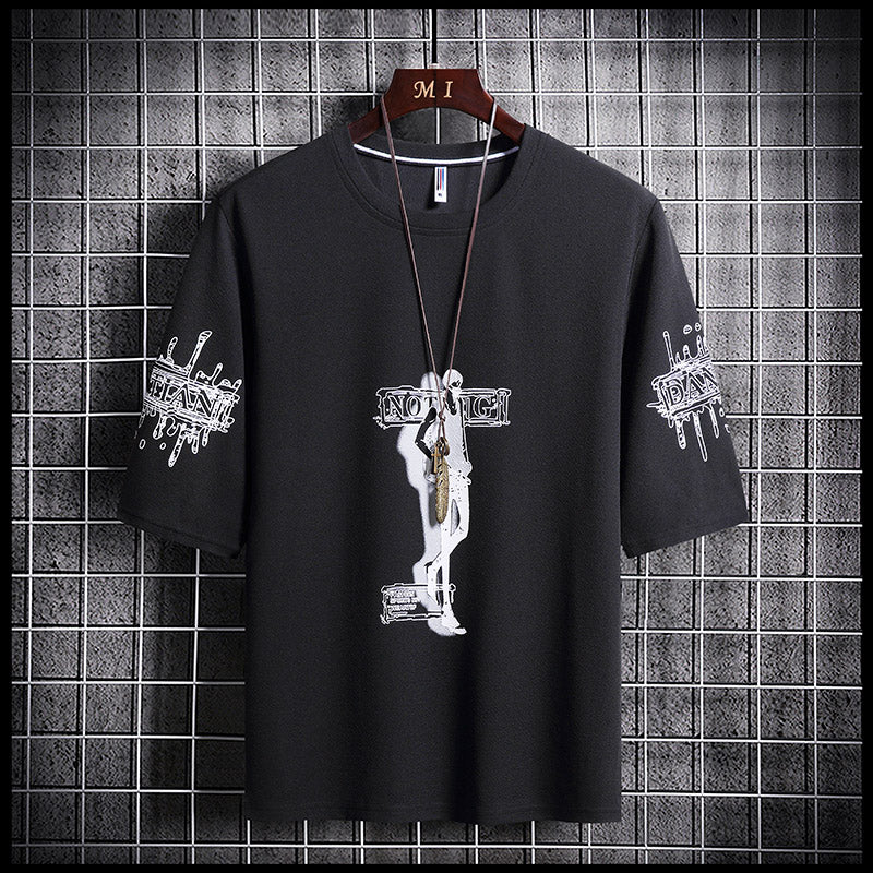 T-shirt ample décontracté à imprimé lettre pour homme (Été)