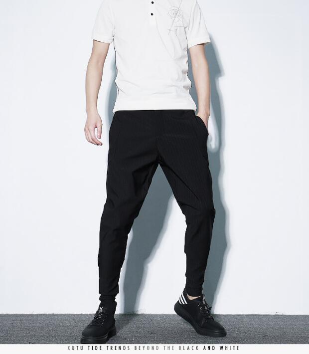 Men's Harem Pants with Dark Stripes and Solid Color