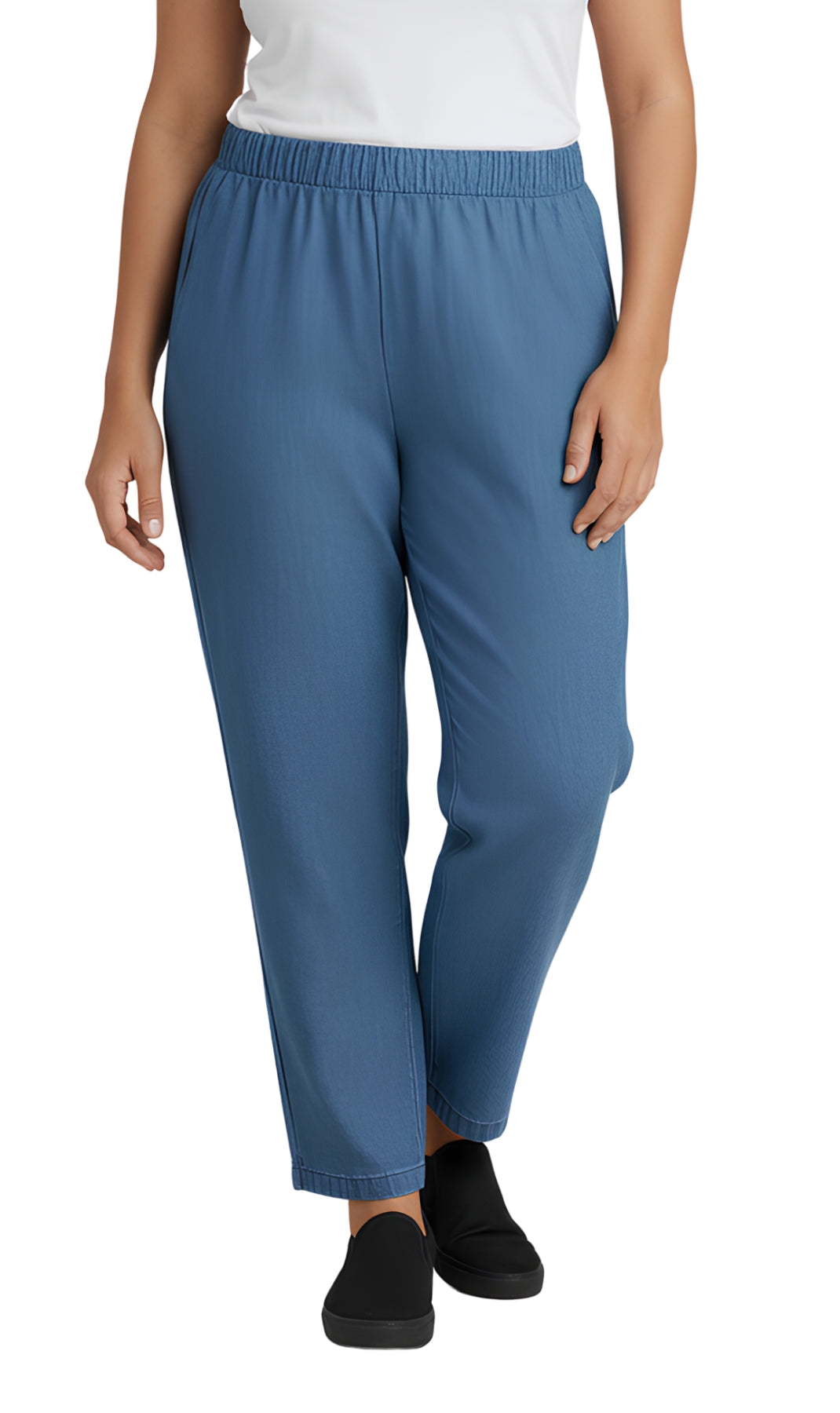 Jeans en denim léger à enfiler avec taille élastique pour femme