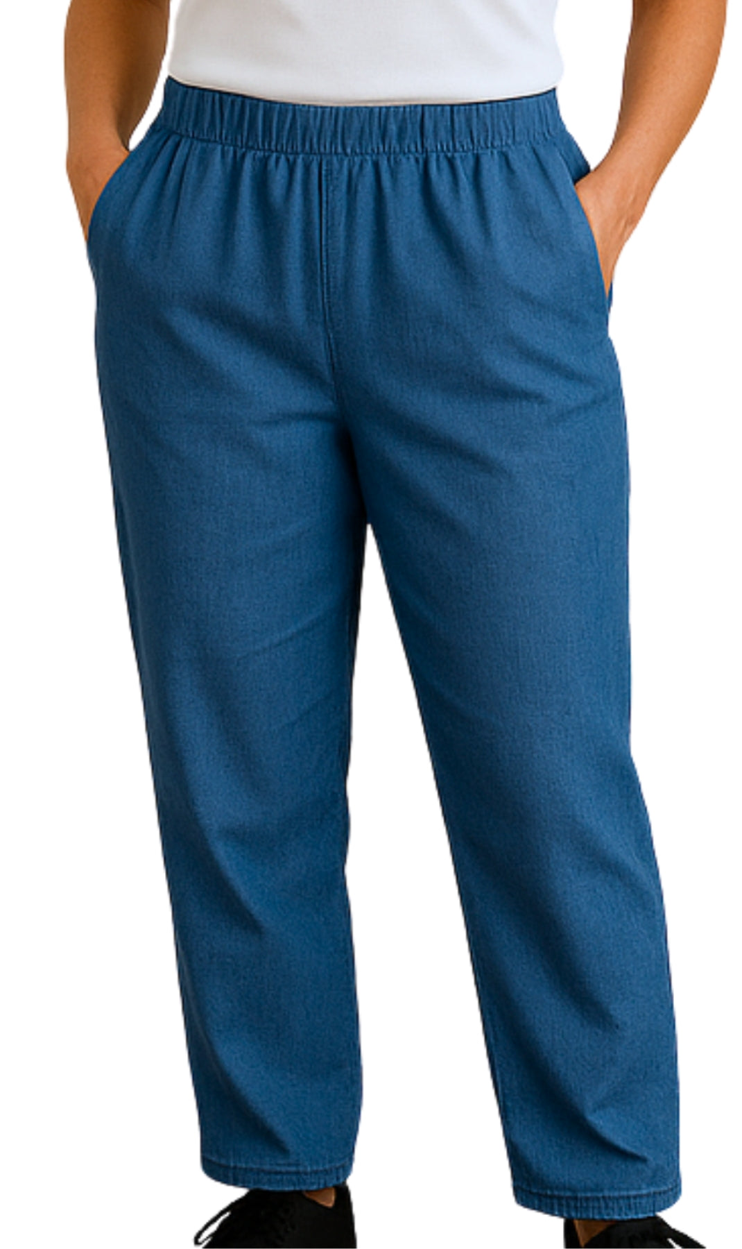 Jeans en denim léger à enfiler avec taille élastique pour femme
