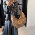 Sac Tressé Femme Décontracté Grande Capacité Sac à Bandoulière en Paille Fait Main