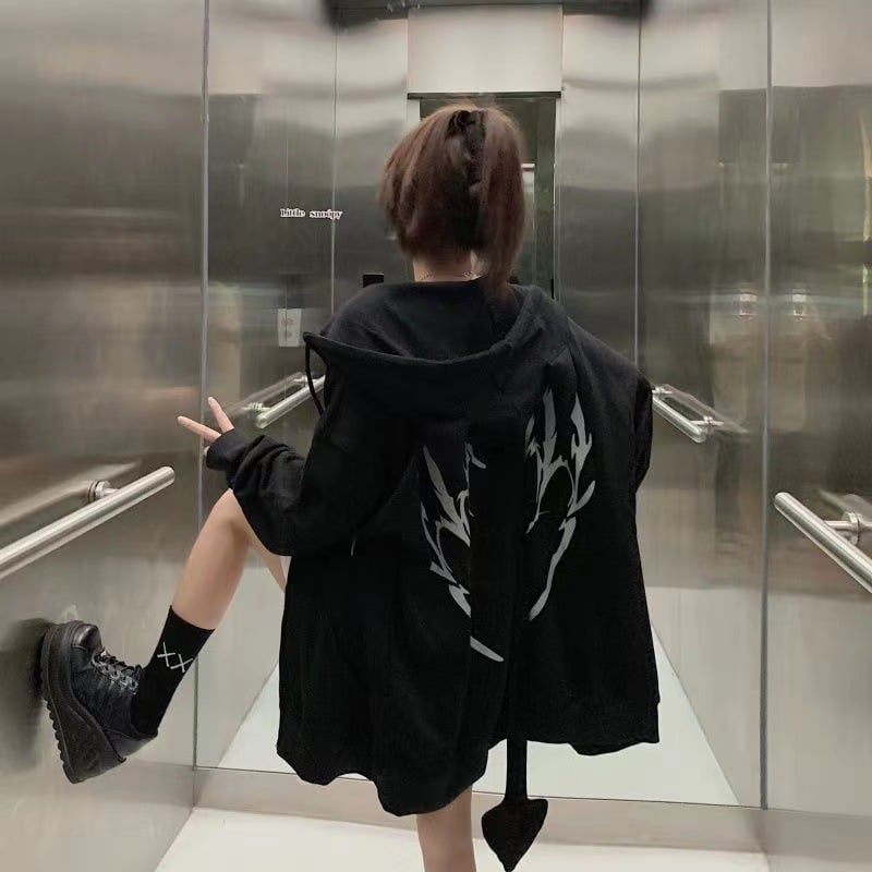 Printed Mid Length Hooded Zip Sweater