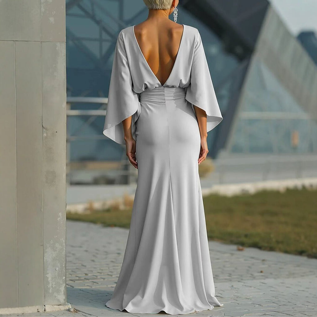 Élégante robe longue plissée sans dos pour femme