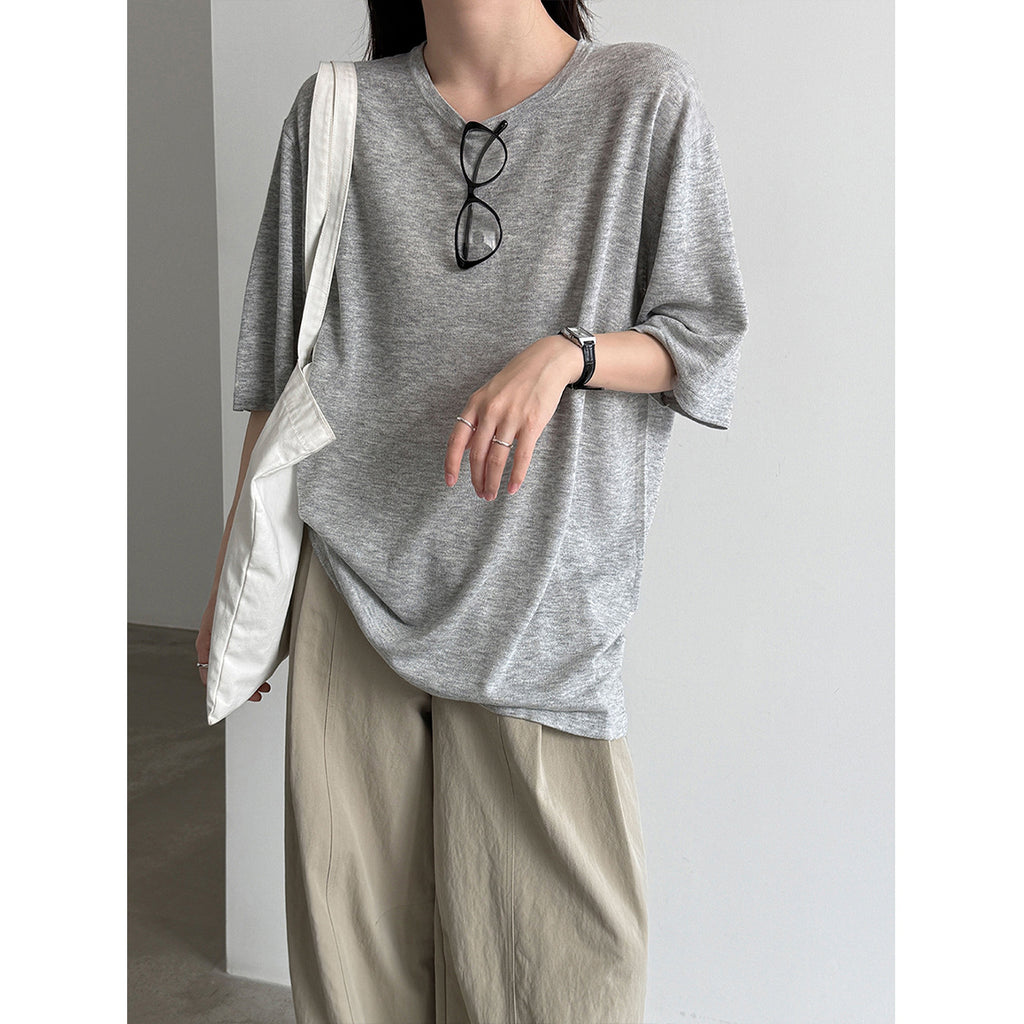 Lazy Style Five-Quarter Sleeve T-Shirt for Women, Autumn New Loose Casual Top