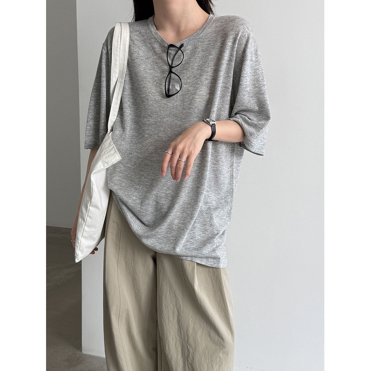 Lazy Style Five-Quarter Sleeve T-Shirt for Women, Autumn New Loose Casual Top