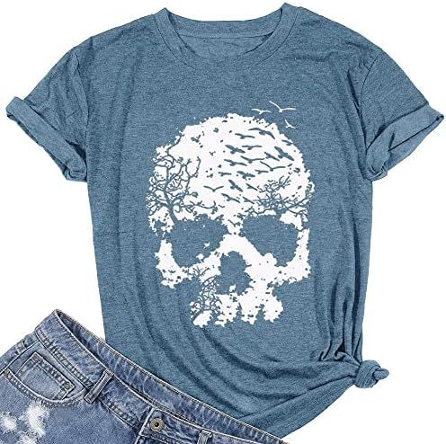 Skull Shirts for Women Skeleton Funny Gothic Graphic T-Shirt