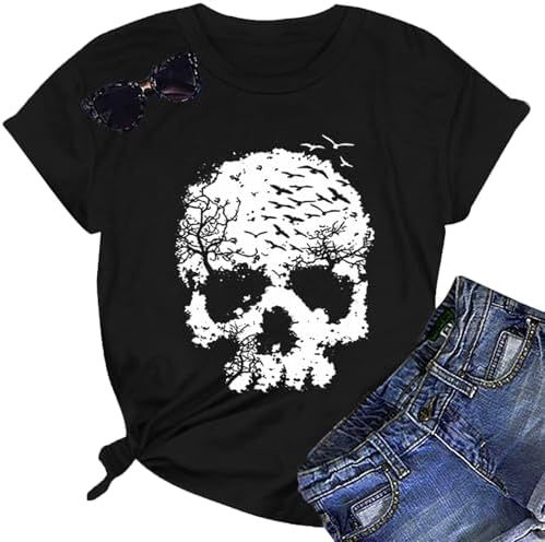 Skull Shirts for Women Skeleton Funny Gothic Graphic T-Shirt