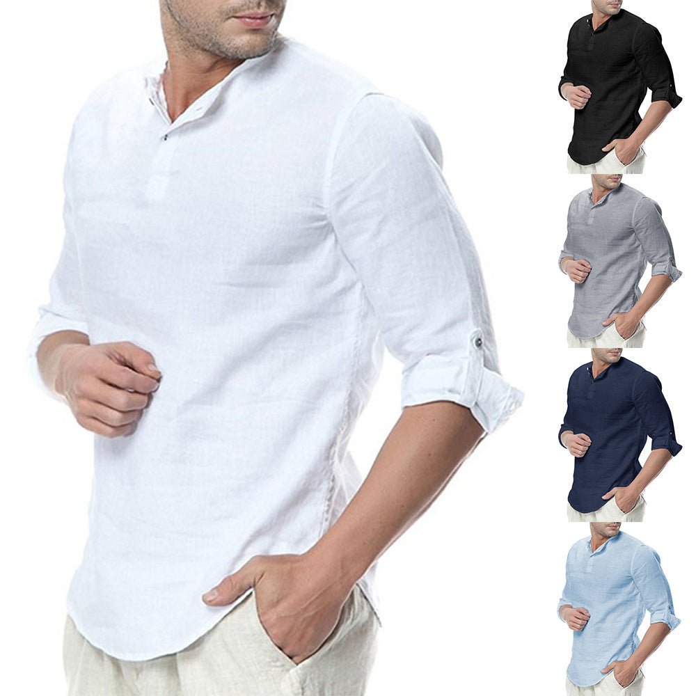 2019 Men's Linen Long Sleeve Shirt for Cross-Border Trade