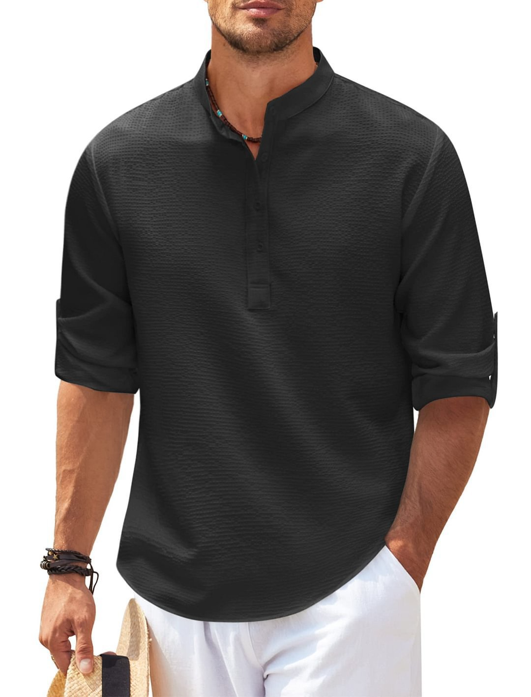 Chemise boutonnée à col montant Homme Texture Ananas Été Décontracté Vêtements pour hommes