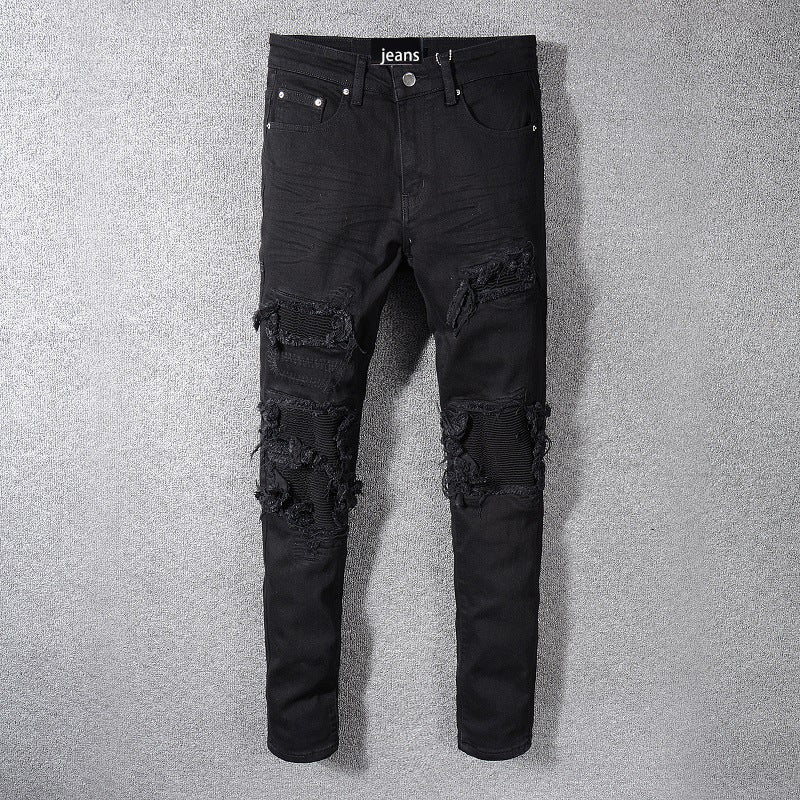Men's Black Patch Jeans for Foreign Trade (Simple)