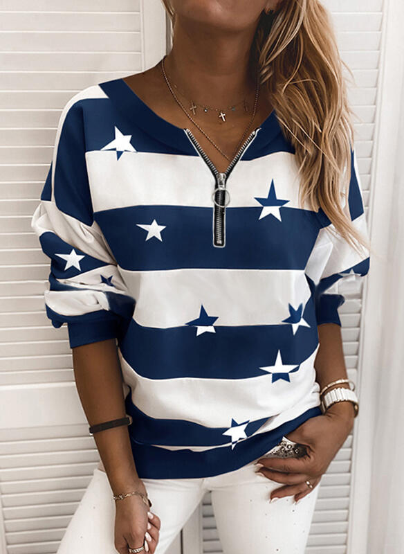 Casual Long Sleeve Zipper Round Neck Sweatshirt