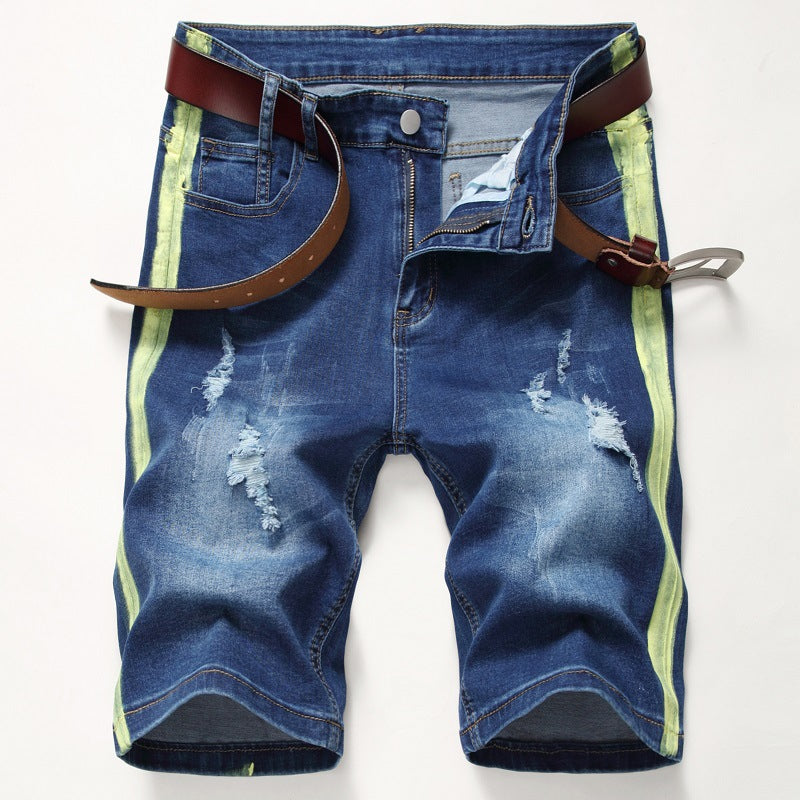 Trendy Men's Striped Four-Color Jean Shorts