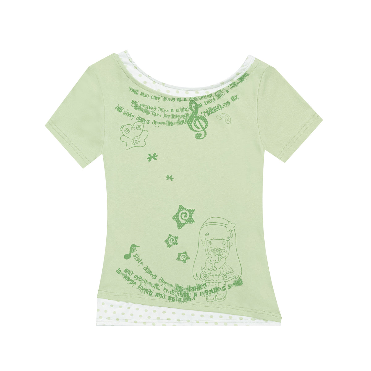 Fake two slanted neck short sleeved T-shirts for women