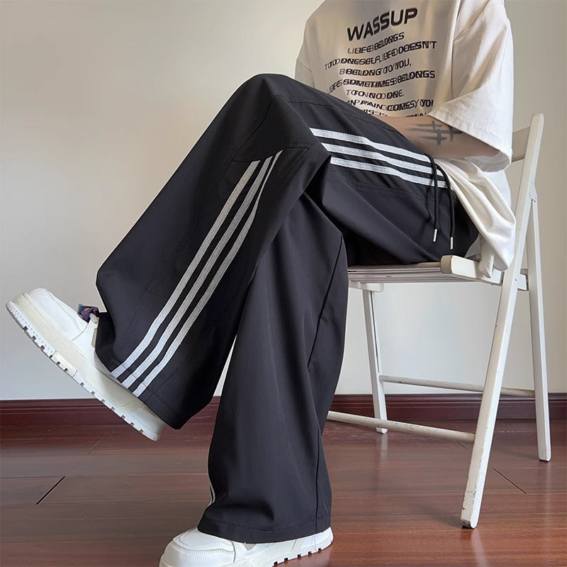 Pantalon Rayé Homme Ample Large Décontracté Long pour Adolescents
