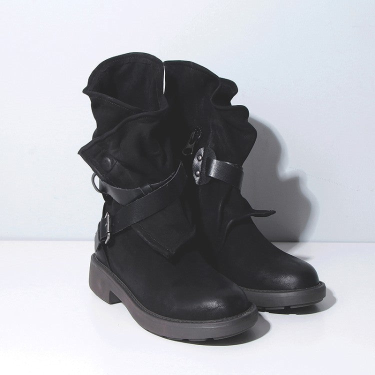 Chaussures à Boucle à Bout Rond et Talon Carré