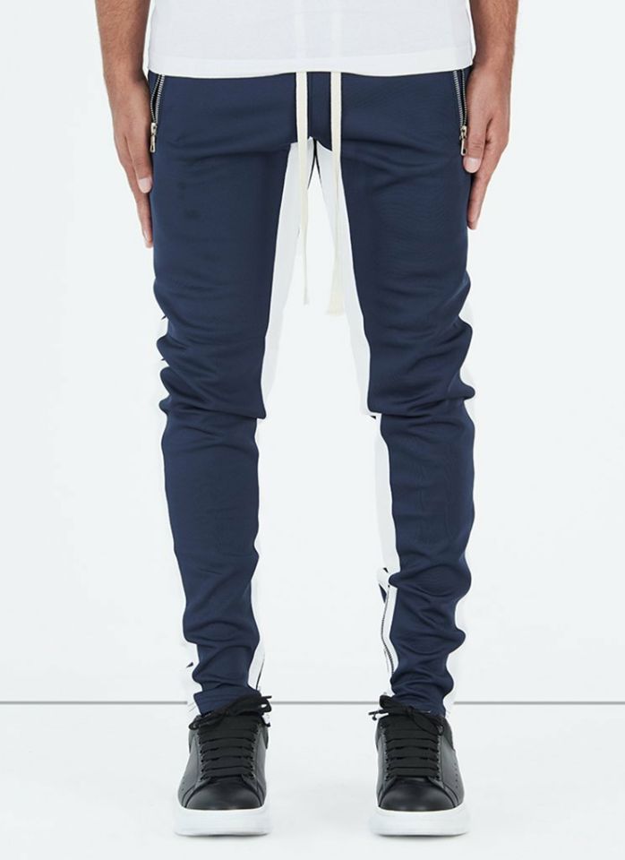 Side Zipper Casual Pants with Stretch Cotton Stripes