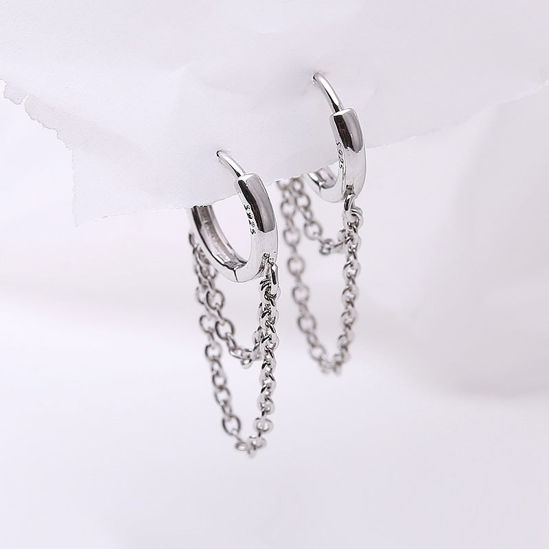Trendy Women's Double Chain Circle Tassel Earrings