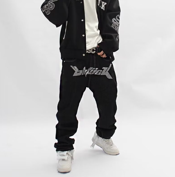 Gothic Hip Hop Men's Loose Punk Street Print Jeans