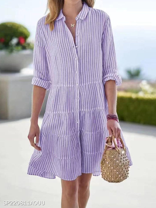 2022 Autumn Women’s Striped Shirt Dress for Cross-Border