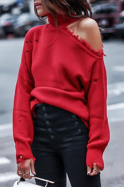 Pull tricoté transfrontalier avec design à épaules dénudées