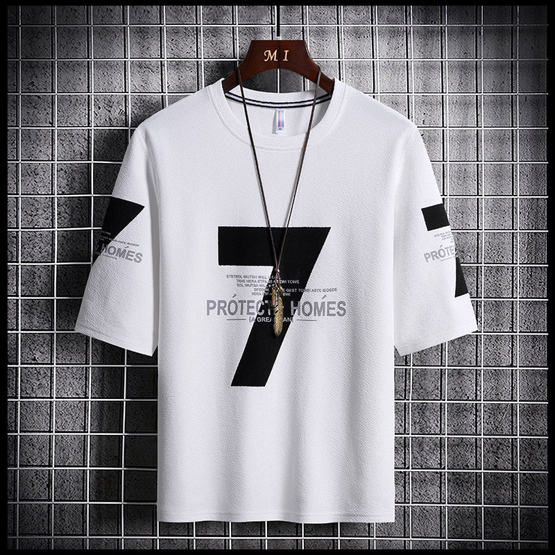 T-shirt ample décontracté à imprimé lettre pour homme (Été)