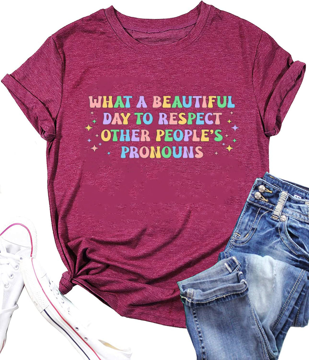 T-shirt « Quelle belle journée pour respecter les pronoms d'autrui » pour femme, t-shirt Fierté LGBTQ Égalité des droits Hauts XL Violet Rouge