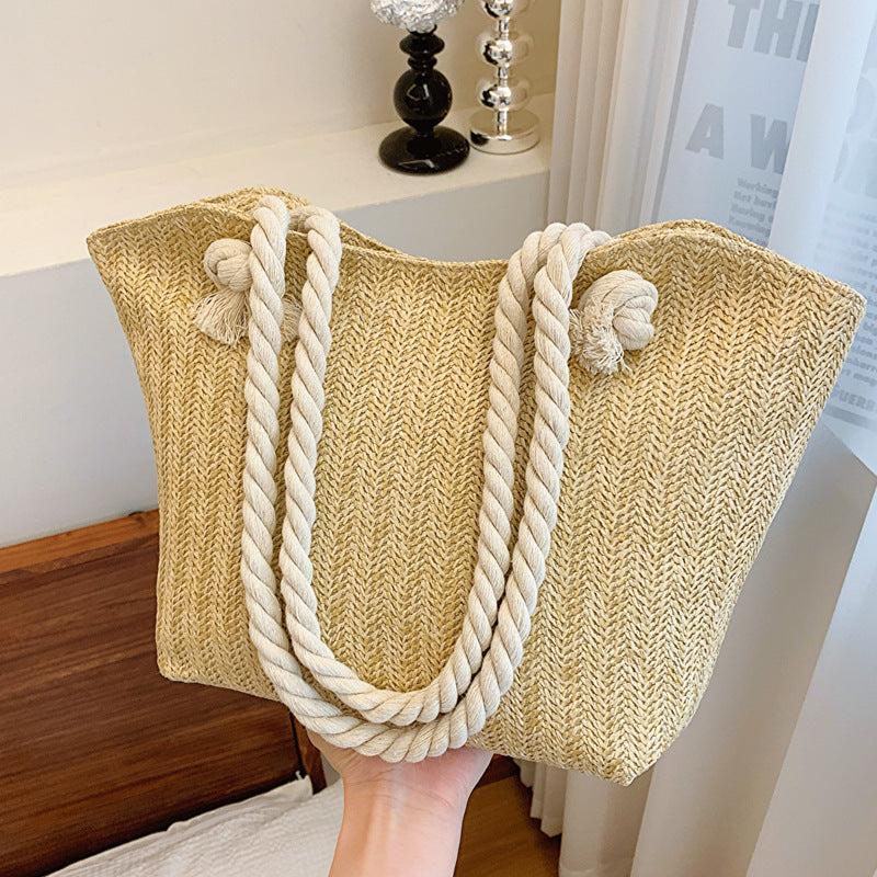 Sac cabas tressé en paille grande capacité pour femme, sac à bandoulière en osier