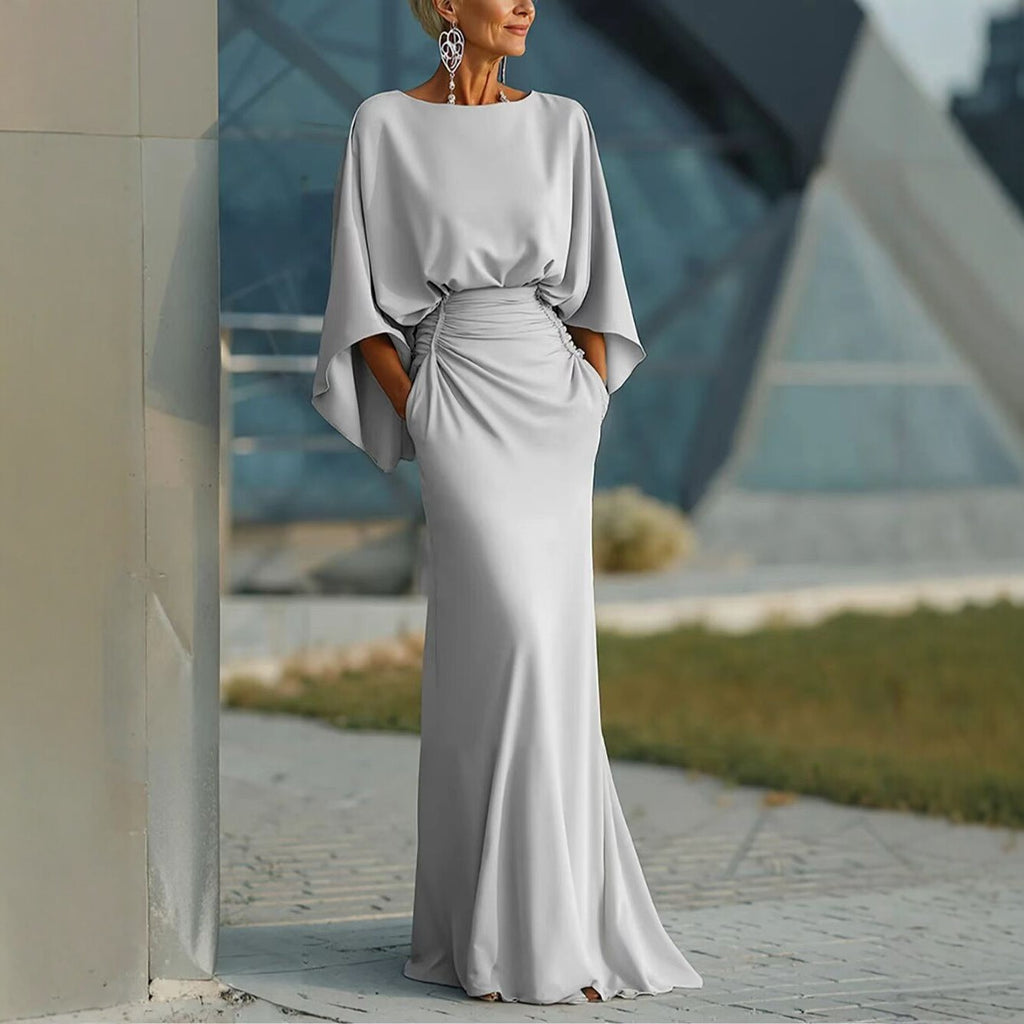 Élégante robe longue plissée sans dos pour femme