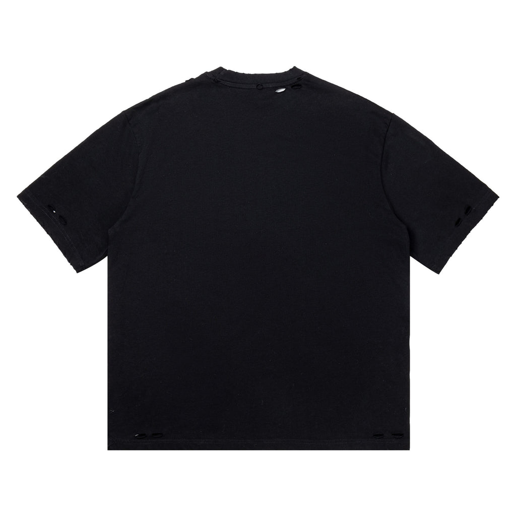 Broken hole printed short sleeved men's and women's T-shirts
