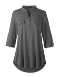 Plus Size :MONNURO Women's Plus Size Shirts 3/4 Sleeve Plaid Tops Button Down Blouses Dressy Casual Tunic(DeepGray2X)