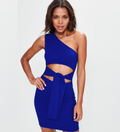 Black and Blue One-Shoulder Hollow Dress with Straps
