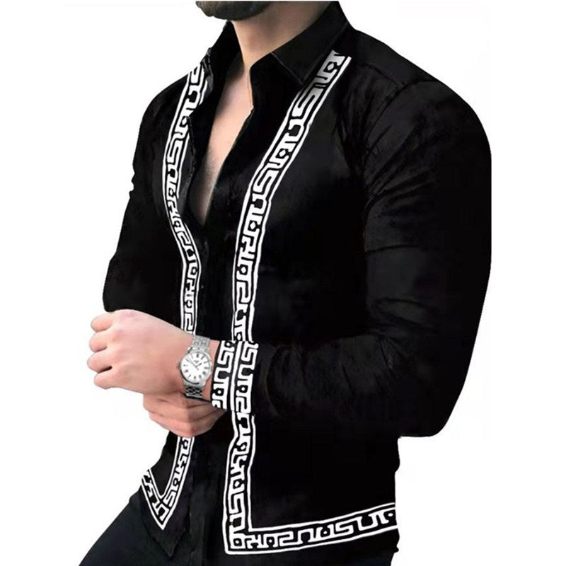 Chemise à manches longues imprimée tendance pour hommes d'âge mûr et jeunes.