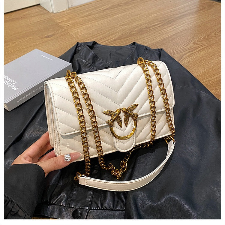 Sac à chaîne pour femme Sac bandoulière élégant Mode Polyvalent Sac à bandoulière Brodé Petit sac carré