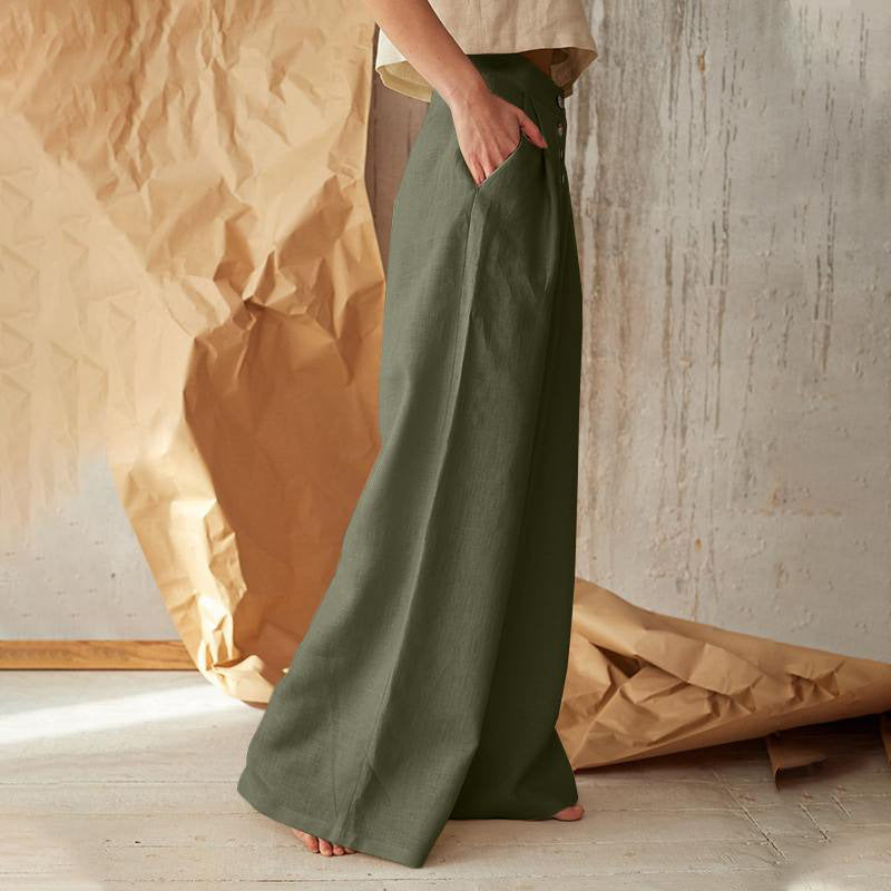 Pantalon ample décontracté large en coton et lin pour femme, pantalon décontracté évasé pour la maison