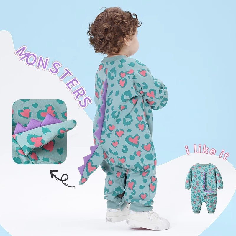 Cute Dinosaur Tail Long-sleeved Jumpsuit for Babies
