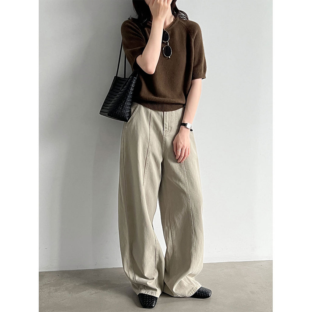High Waist Wide Leg Split Design Denim Pants with Belt for Women Relaxed Fit Slimming Casual Trousers