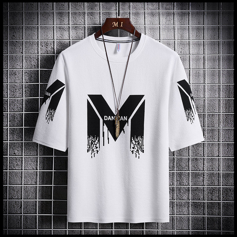 T-shirt ample décontracté à imprimé lettre pour homme (Été)
